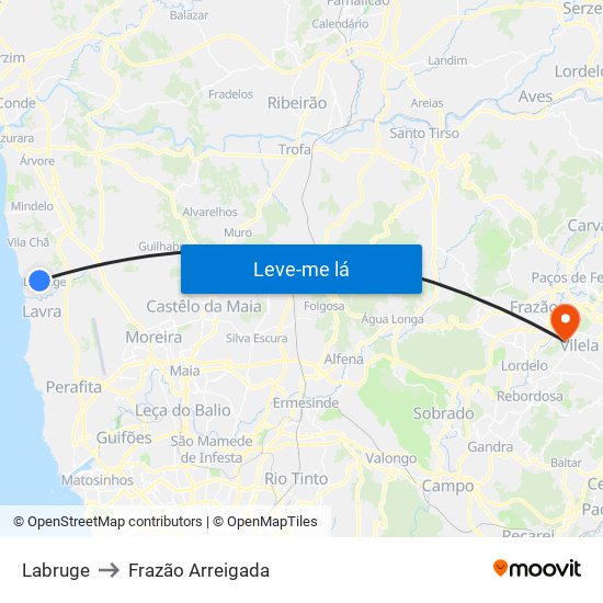 Labruge to Frazão Arreigada map