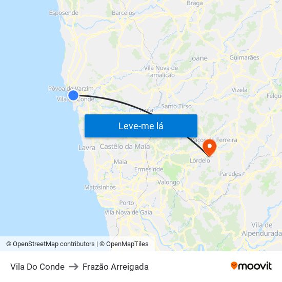Vila Do Conde to Frazão Arreigada map