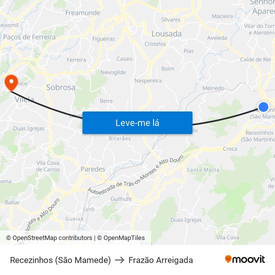 Recezinhos (São Mamede) to Frazão Arreigada map