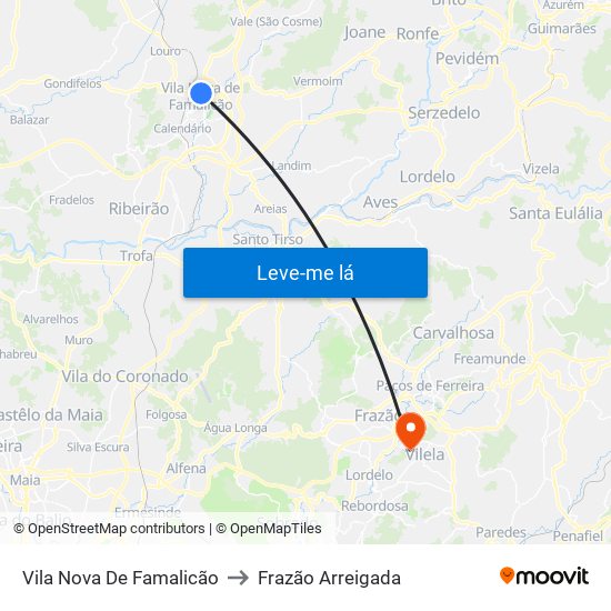 Vila Nova De Famalicão to Frazão Arreigada map