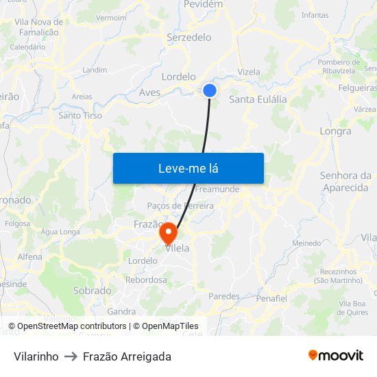 Vilarinho to Frazão Arreigada map