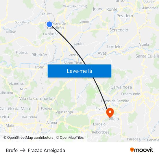 Brufe to Frazão Arreigada map