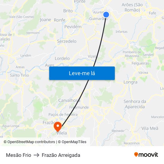 Mesão Frio to Frazão Arreigada map