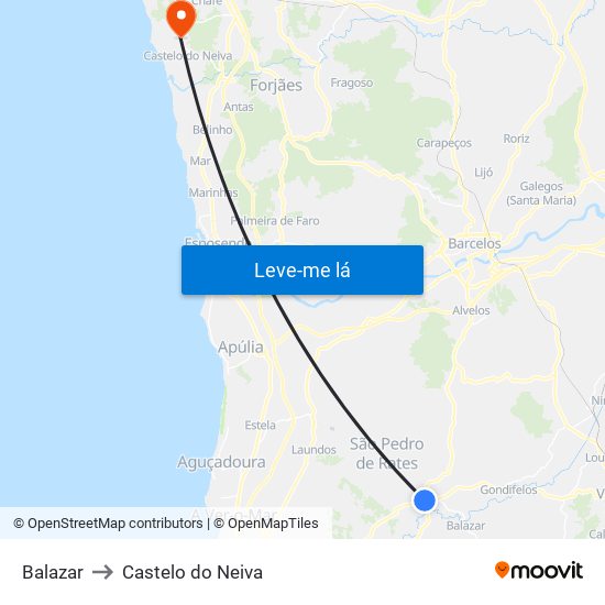 Balazar to Castelo do Neiva map