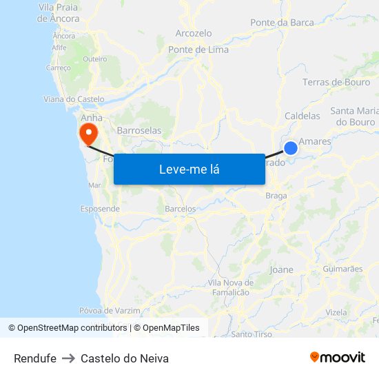 Rendufe to Castelo do Neiva map