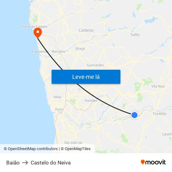 Baião to Castelo do Neiva map