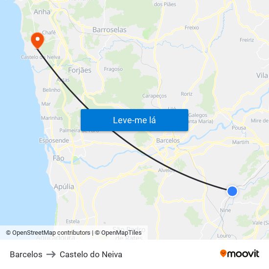 Barcelos to Castelo do Neiva map