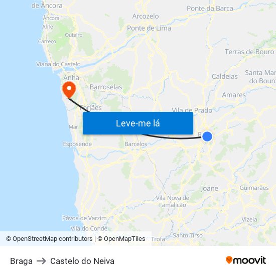 Braga to Castelo do Neiva map