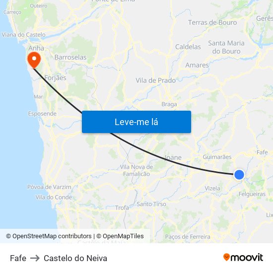 Fafe to Castelo do Neiva map