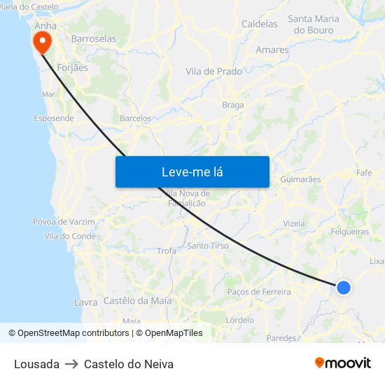 Lousada to Castelo do Neiva map