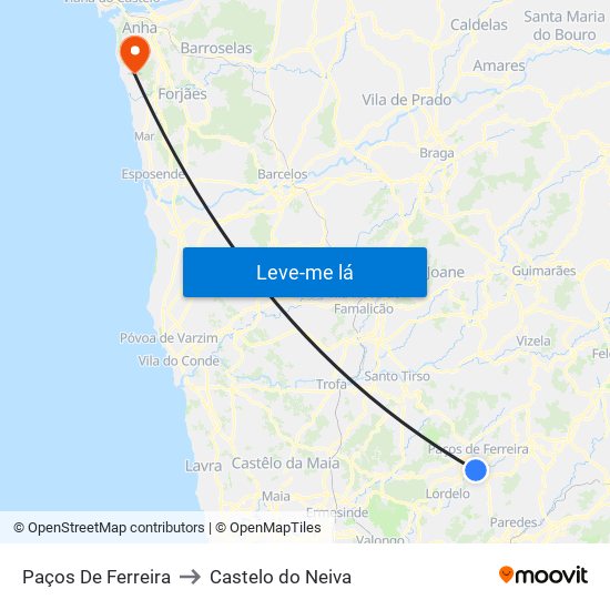 Paços De Ferreira to Castelo do Neiva map