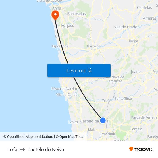 Trofa to Castelo do Neiva map