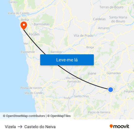 Vizela to Castelo do Neiva map