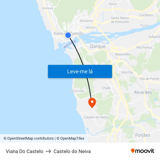 Viana Do Castelo to Castelo do Neiva map