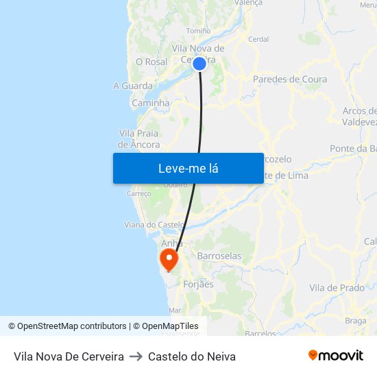 Vila Nova De Cerveira to Castelo do Neiva map