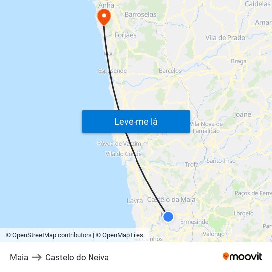 Maia to Castelo do Neiva map