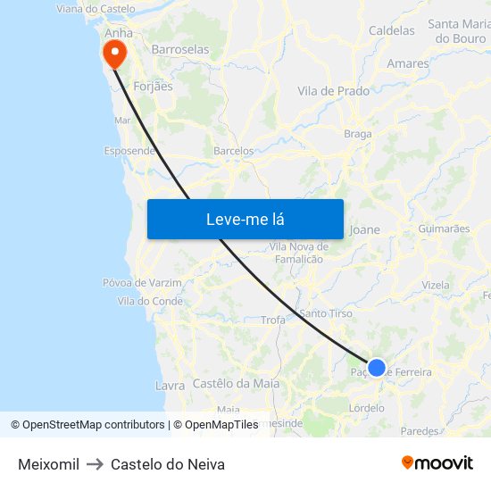 Meixomil to Castelo do Neiva map