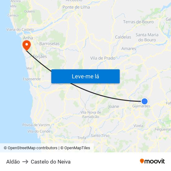 Aldão to Castelo do Neiva map