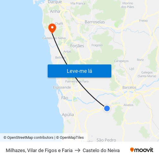 Milhazes, Vilar de Figos e Faria to Castelo do Neiva map