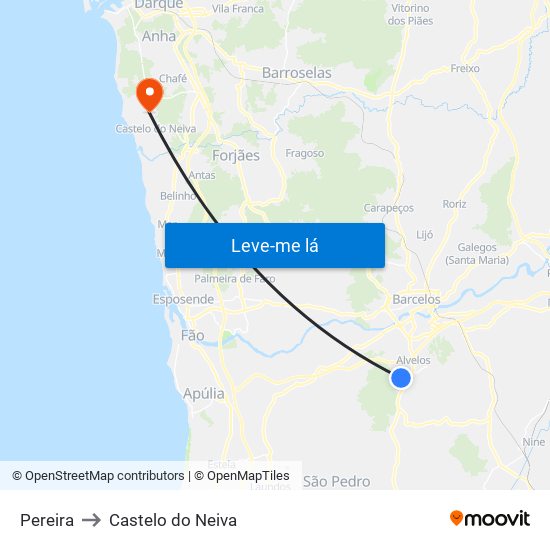 Pereira to Castelo do Neiva map