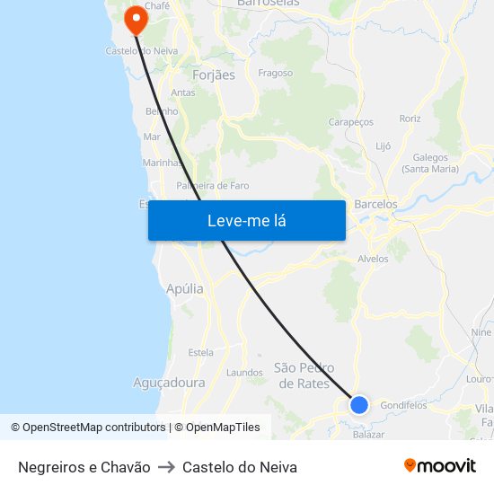 Negreiros e Chavão to Castelo do Neiva map