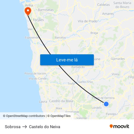 Sobrosa to Castelo do Neiva map