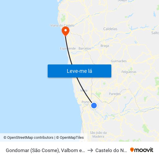 Gondomar (São Cosme), Valbom e Jovim to Castelo do Neiva map