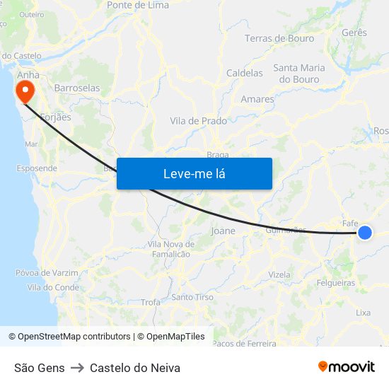 São Gens to Castelo do Neiva map