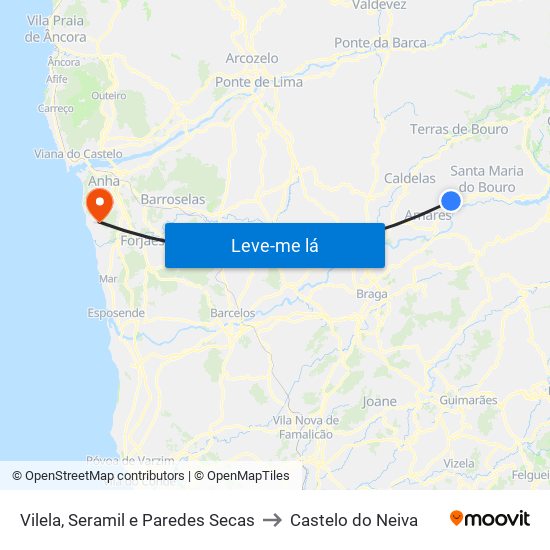 Vilela, Seramil e Paredes Secas to Castelo do Neiva map