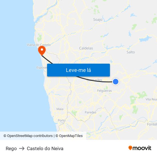 Rego to Castelo do Neiva map