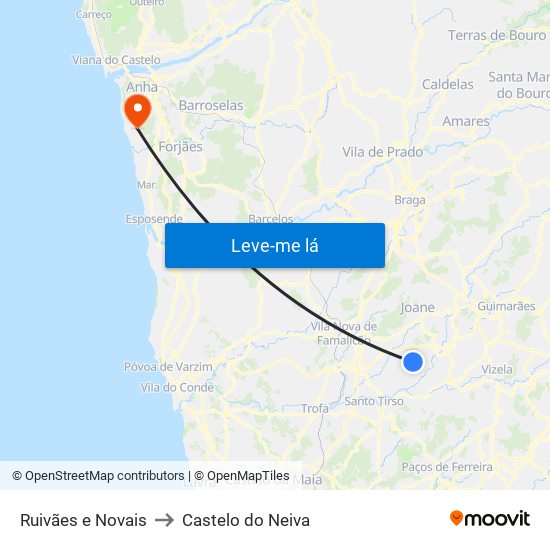 Ruivães e Novais to Castelo do Neiva map