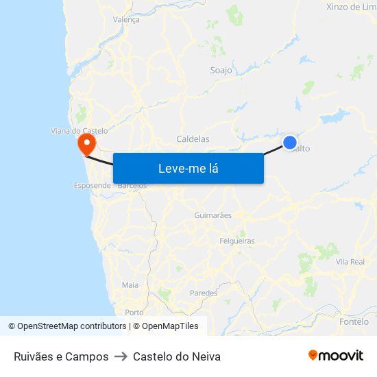 Ruivães e Campos to Castelo do Neiva map