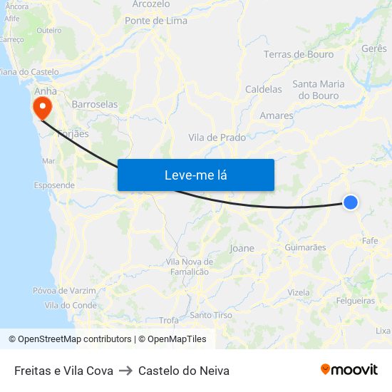 Freitas e Vila Cova to Castelo do Neiva map
