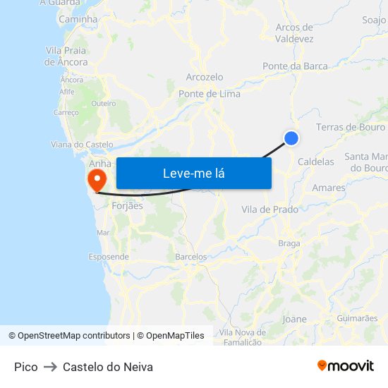 Pico to Castelo do Neiva map