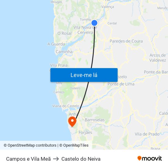 Campos e Vila Meã to Castelo do Neiva map