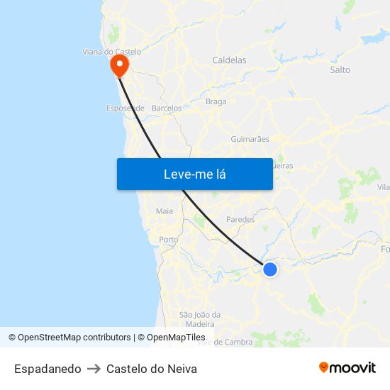 Espadanedo to Castelo do Neiva map
