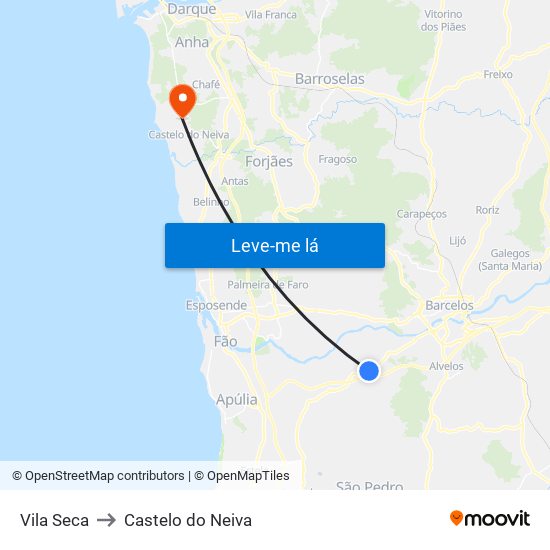 Vila Seca to Castelo do Neiva map