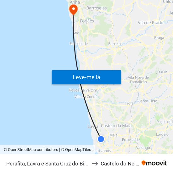 Perafita, Lavra e Santa Cruz do Bispo to Castelo do Neiva map