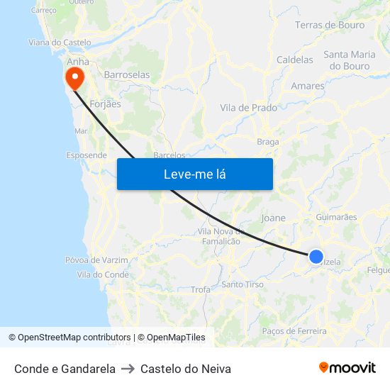 Conde e Gandarela to Castelo do Neiva map