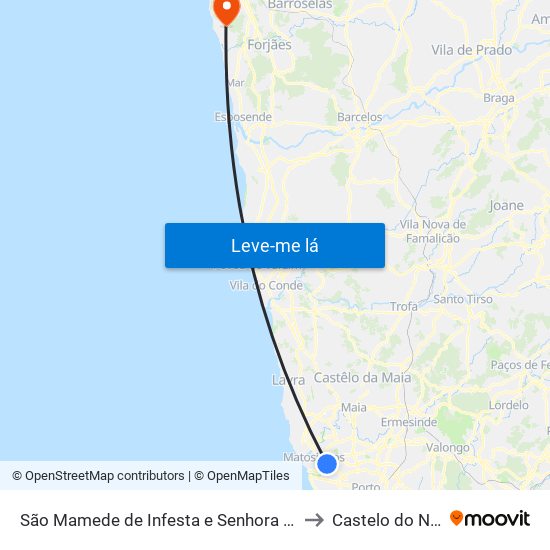 São Mamede de Infesta e Senhora da Hora to Castelo do Neiva map