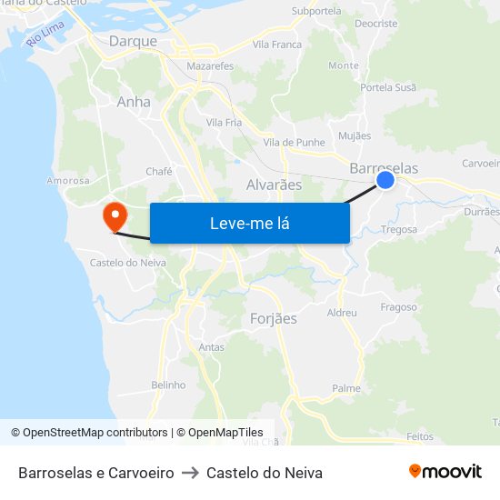 Barroselas e Carvoeiro to Castelo do Neiva map