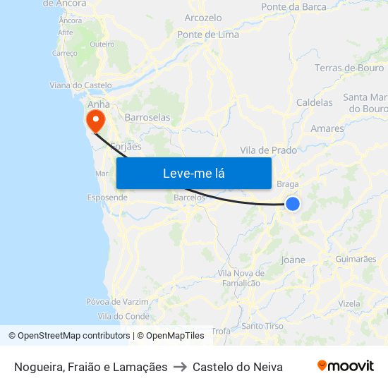 Nogueira, Fraião e Lamaçães to Castelo do Neiva map