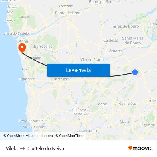 Vilela to Castelo do Neiva map