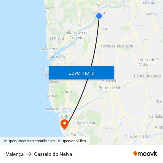 Valença to Castelo do Neiva map