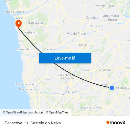 Penacova to Castelo do Neiva map