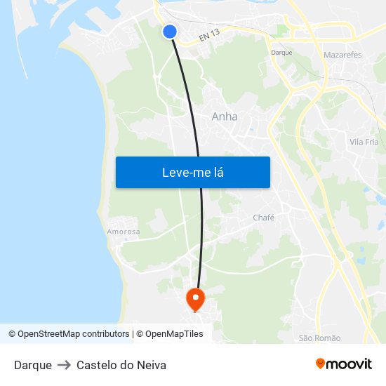 Darque to Castelo do Neiva map