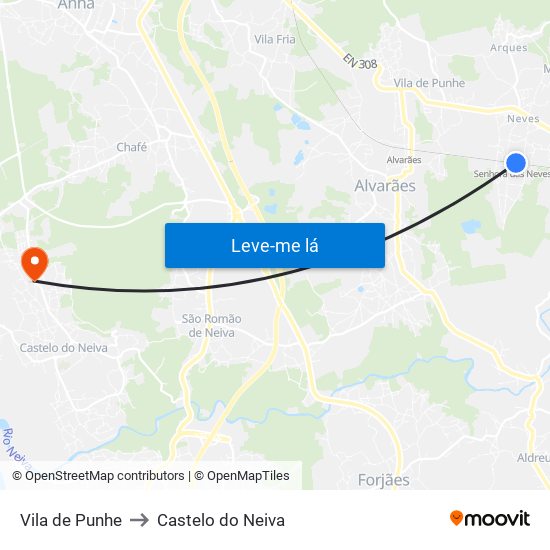 Vila de Punhe to Castelo do Neiva map