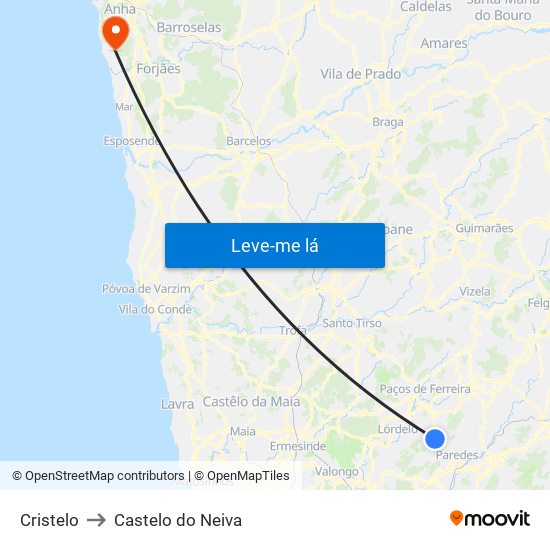 Cristelo to Castelo do Neiva map