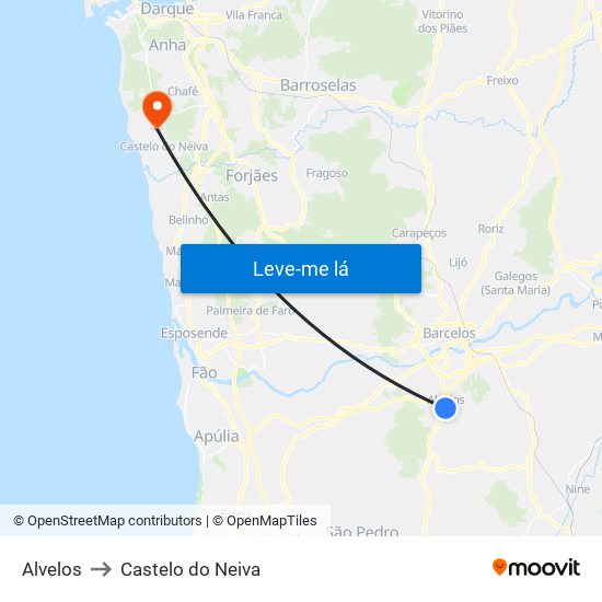 Alvelos to Castelo do Neiva map