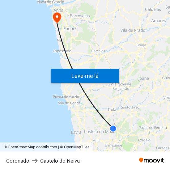 Coronado to Castelo do Neiva map